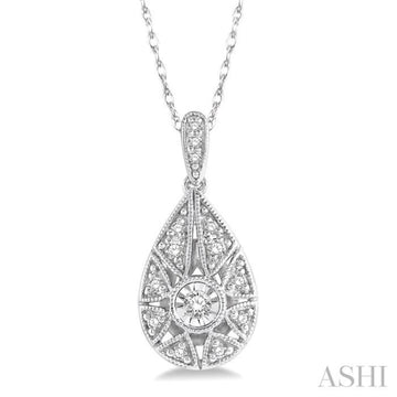1/8 Ctw Lattice Pear Shape Round Cut Diamond Pendant With Chain in 10K White Gold